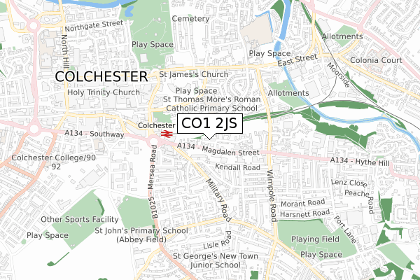 CO1 2JS map - small scale - OS Open Zoomstack (Ordnance Survey)