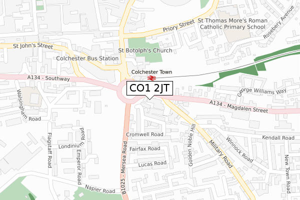 CO1 2JT map - large scale - OS Open Zoomstack (Ordnance Survey)