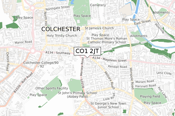 CO1 2JT map - small scale - OS Open Zoomstack (Ordnance Survey)