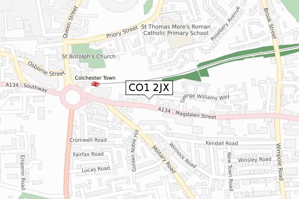 CO1 2JX map - large scale - OS Open Zoomstack (Ordnance Survey)