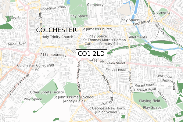 CO1 2LD map - small scale - OS Open Zoomstack (Ordnance Survey)