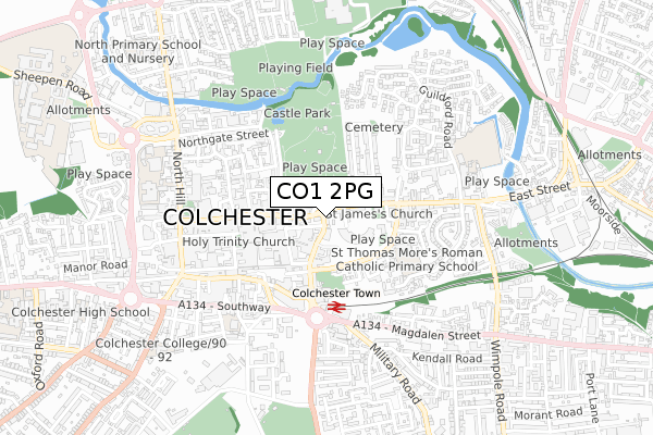 CO1 2PG map - small scale - OS Open Zoomstack (Ordnance Survey)