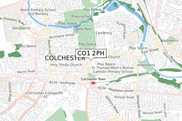 CO1 2PH map - small scale - OS Open Zoomstack (Ordnance Survey)
