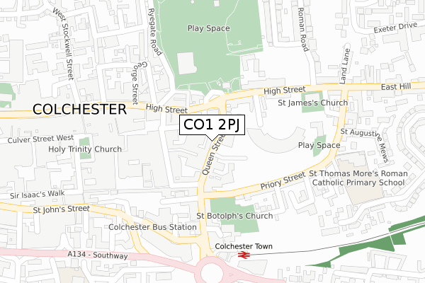 CO1 2PJ map - large scale - OS Open Zoomstack (Ordnance Survey)