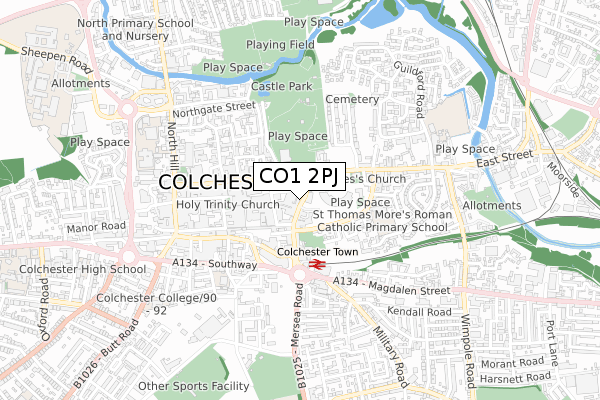 CO1 2PJ map - small scale - OS Open Zoomstack (Ordnance Survey)