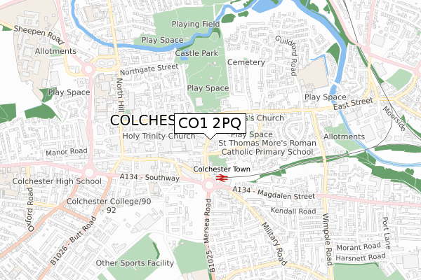 CO1 2PQ map - small scale - OS Open Zoomstack (Ordnance Survey)