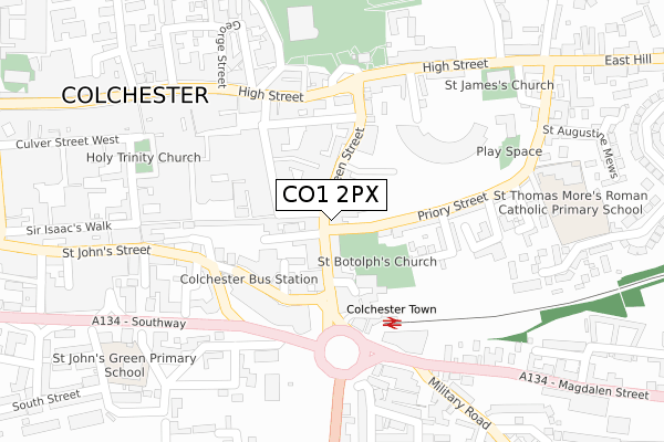 CO1 2PX map - large scale - OS Open Zoomstack (Ordnance Survey)