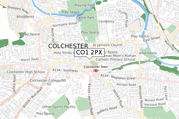 CO1 2PX map - small scale - OS Open Zoomstack (Ordnance Survey)