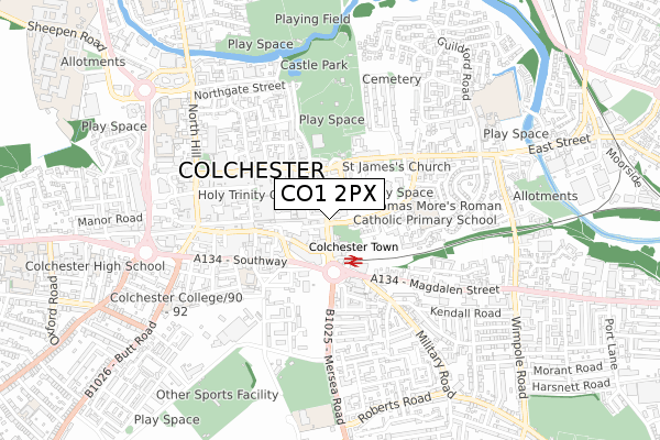 CO1 2PX map - small scale - OS Open Zoomstack (Ordnance Survey) CO1 2PX map - small scale - OS Open Zoomstack (Ordnance Survey)