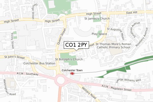 CO1 2PY map - large scale - OS Open Zoomstack (Ordnance Survey)