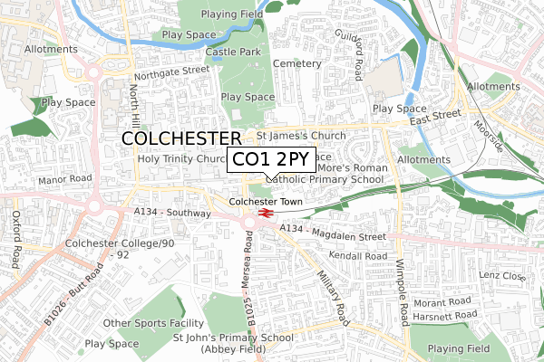 CO1 2PY map - small scale - OS Open Zoomstack (Ordnance Survey)