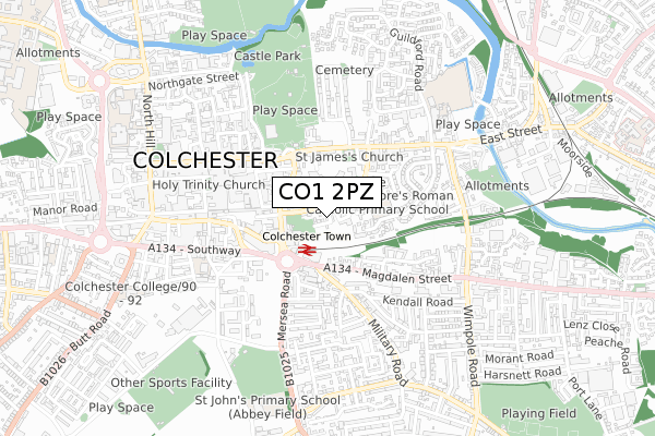 CO1 2PZ map - small scale - OS Open Zoomstack (Ordnance Survey)
