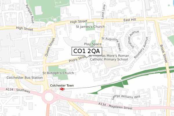CO1 2QA map - large scale - OS Open Zoomstack (Ordnance Survey)