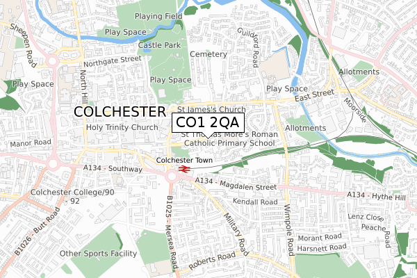 CO1 2QA map - small scale - OS Open Zoomstack (Ordnance Survey)