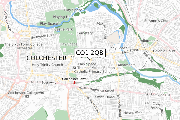 CO1 2QB map - small scale - OS Open Zoomstack (Ordnance Survey)