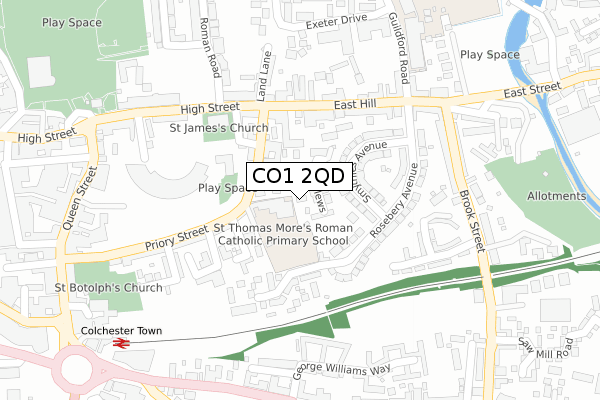 CO1 2QD map - large scale - OS Open Zoomstack (Ordnance Survey)