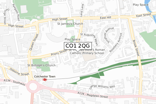 CO1 2QG map - large scale - OS Open Zoomstack (Ordnance Survey)