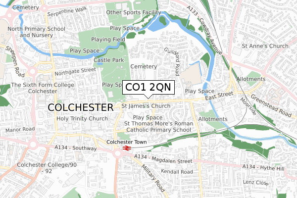 CO1 2QN map - small scale - OS Open Zoomstack (Ordnance Survey)