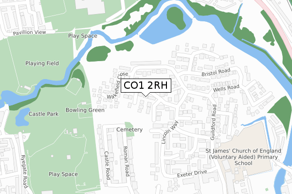 CO1 2RH map - large scale - OS Open Zoomstack (Ordnance Survey)