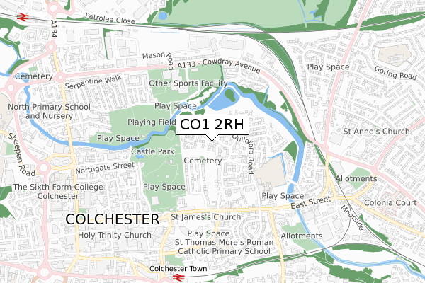 CO1 2RH map - small scale - OS Open Zoomstack (Ordnance Survey)