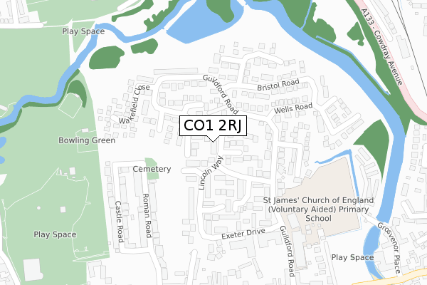 CO1 2RJ map - large scale - OS Open Zoomstack (Ordnance Survey)