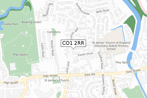 CO1 2RR map - large scale - OS Open Zoomstack (Ordnance Survey)