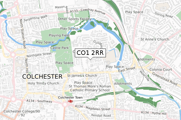 CO1 2RR map - small scale - OS Open Zoomstack (Ordnance Survey)