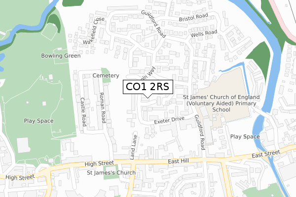 CO1 2RS map - large scale - OS Open Zoomstack (Ordnance Survey)