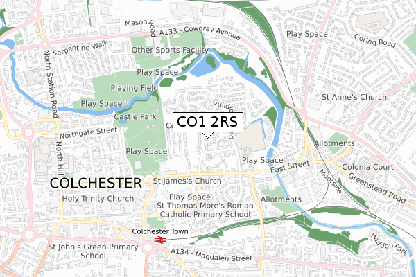 CO1 2RS map - small scale - OS Open Zoomstack (Ordnance Survey)