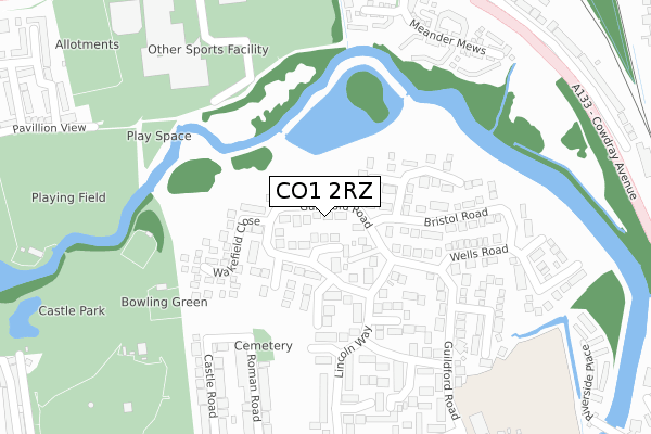 CO1 2RZ map - large scale - OS Open Zoomstack (Ordnance Survey)