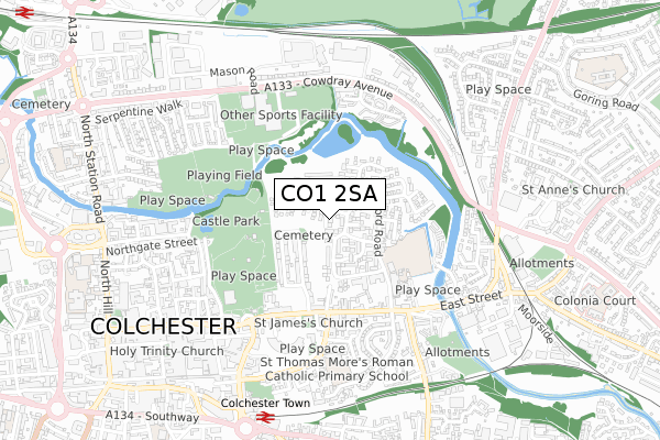CO1 2SA map - small scale - OS Open Zoomstack (Ordnance Survey)