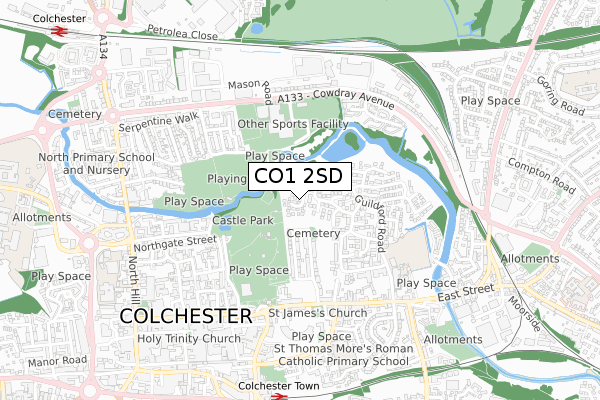 CO1 2SD map - small scale - OS Open Zoomstack (Ordnance Survey)