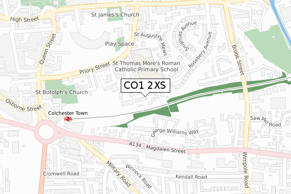 CO1 2XS map - large scale - OS Open Zoomstack (Ordnance Survey)