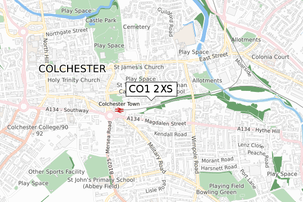 CO1 2XS map - small scale - OS Open Zoomstack (Ordnance Survey)