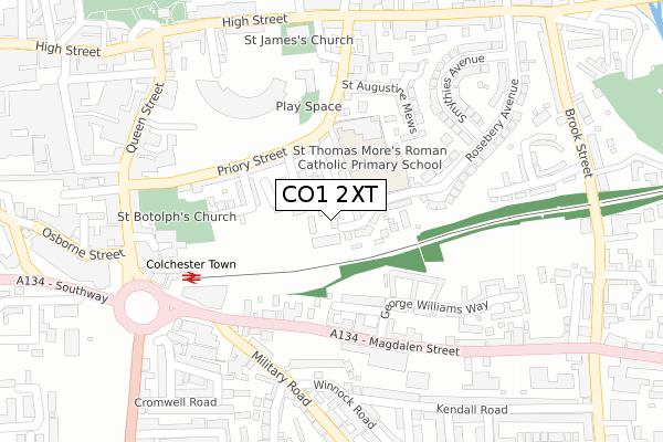 CO1 2XT map - large scale - OS Open Zoomstack (Ordnance Survey)