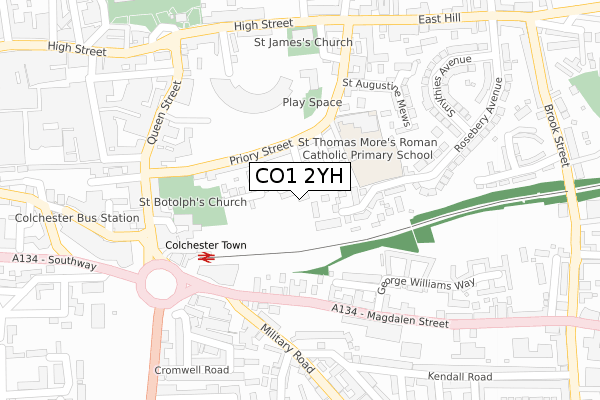 CO1 2YH map - large scale - OS Open Zoomstack (Ordnance Survey)