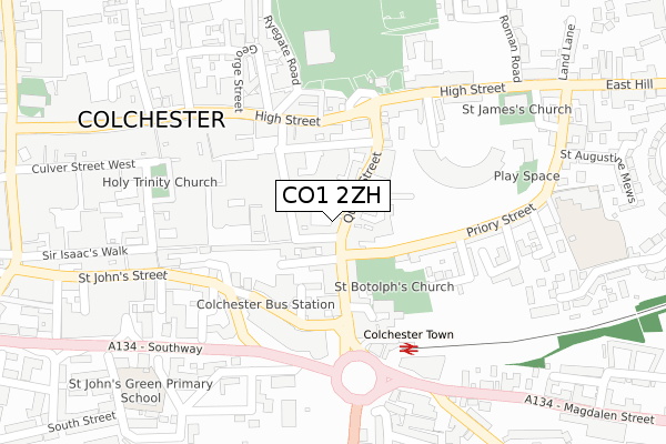 CO1 2ZH map - large scale - OS Open Zoomstack (Ordnance Survey)