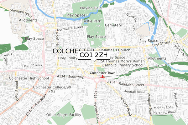 CO1 2ZH map - small scale - OS Open Zoomstack (Ordnance Survey)