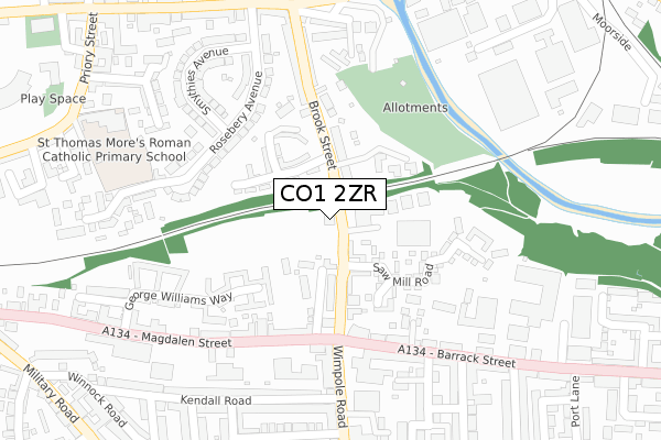 CO1 2ZR map - large scale - OS Open Zoomstack (Ordnance Survey)