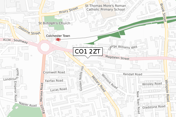 CO1 2ZT map - large scale - OS Open Zoomstack (Ordnance Survey)