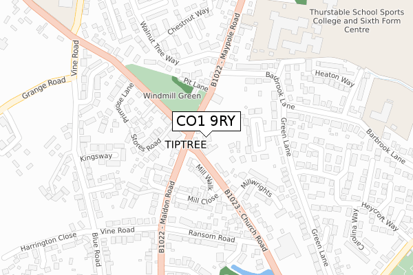 CO1 9RY map - large scale - OS Open Zoomstack (Ordnance Survey)