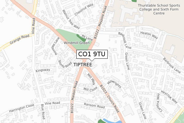 CO1 9TU map - large scale - OS Open Zoomstack (Ordnance Survey)