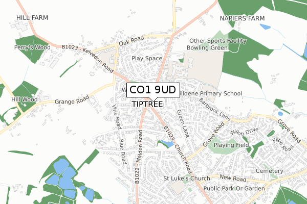 CO1 9UD map - small scale - OS Open Zoomstack (Ordnance Survey)