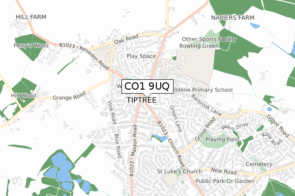 CO1 9UQ map - small scale - OS Open Zoomstack (Ordnance Survey)