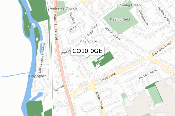 CO10 0GE map - large scale - OS Open Zoomstack (Ordnance Survey)