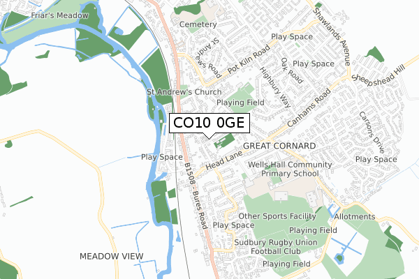 CO10 0GE map - small scale - OS Open Zoomstack (Ordnance Survey)