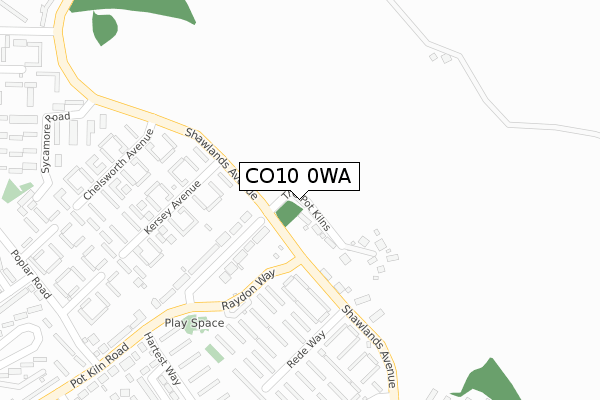 CO10 0WA map - large scale - OS Open Zoomstack (Ordnance Survey)