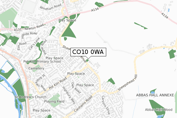 CO10 0WA map - small scale - OS Open Zoomstack (Ordnance Survey)