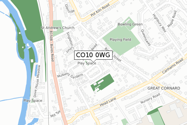 CO10 0WG map - large scale - OS Open Zoomstack (Ordnance Survey)
