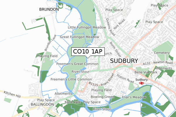 CO10 1AP map - small scale - OS Open Zoomstack (Ordnance Survey)